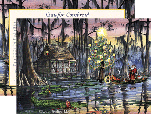 Louisiana Christmas card, Cajun swamp cabin